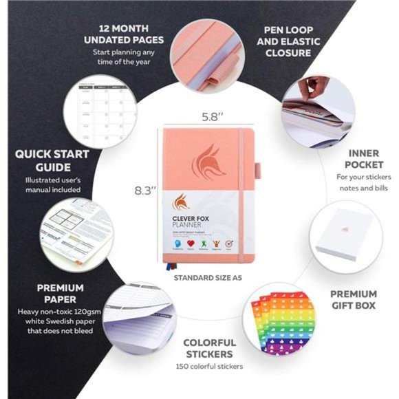 Planner – Undated Weekly & Monthly Planner A5, Lasts 1 Year, Peach Pink - Picture 5 of 7